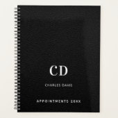 Schwarze Ledermonogramm-Initialen 2026 Planer (Vorderseite)