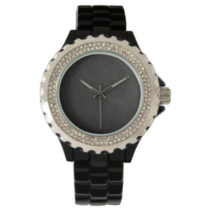 Schwarze lederne Gesichts-Uhr Armbanduhr