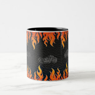 Schwarze lederne Orange flammt heißes Zweifarbige Tasse