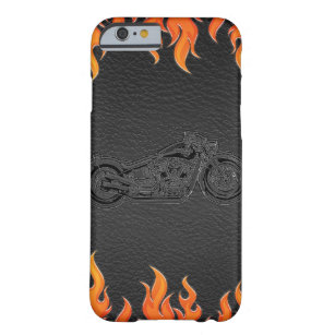 Schwarze lederne Orange flammt Motorrad-Radfahrer Barely There iPhone 6 Hülle