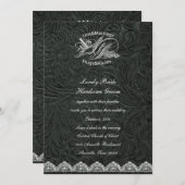 Schwarze lederne Weiß-Tauben-Hochzeits-Einladung Einladung (Vorne/Hinten)