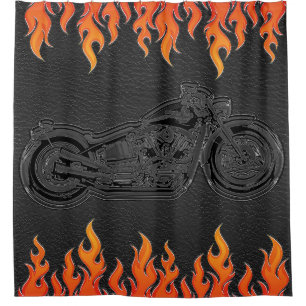 Schwarze Lederoffene Flammen Heißes Feuer Motorrad Duschvorhang