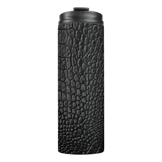 Schwarze Lederoptik Thermosbecher (Vorderseite)