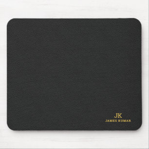 Schwarze Lederstruktur-Druck Monogramm-Mauspad Mousepad