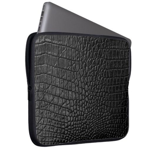 Schwarze Ledertextur Laptopschutzhülle (Vorne Rechts)