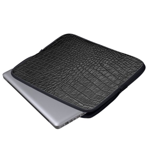 Schwarze Ledertextur Laptopschutzhülle (Vorne Knopf)