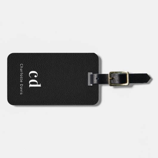 Schwarze Ledertextur, Monogramm Gepäckanhänger (Vorderseite horizontal)