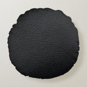 Schwarze Ledertextur oder Hintergrund. Leder, Texu Rundes Kissen