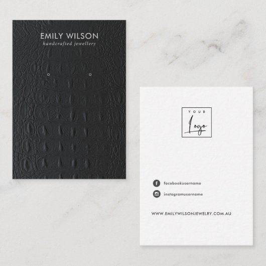 SCHWARZE LEDERTEXTURE-EARRING-STUDIENANZEIGE VISITENKARTE (Vorne/Hinten)