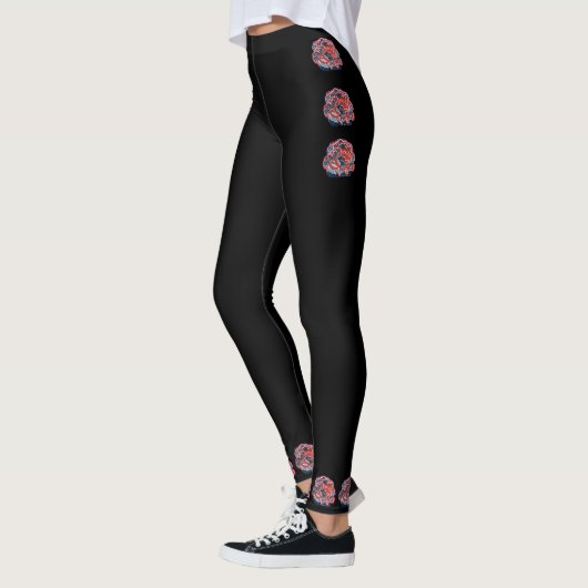 Schwarze Leggings mit Blumenmuster der Rose 2 (Links)
