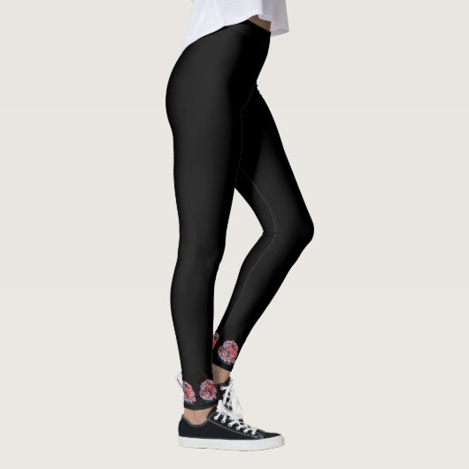 Schwarze Leggings mit Blumenmuster der Rose 2 (Rechts)