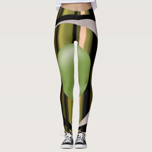 Schwarze Leggings mit grüner Strippe (Vorderseite)