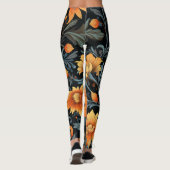 Schwarze Leggings mit lebendigen orangen Blumen (Rückseite)