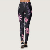 Schwarze Leggings mit rosa Blumendruck - (Rückseite)