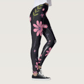 Schwarze Leggings mit rosa Blumendruck - (Rechts)
