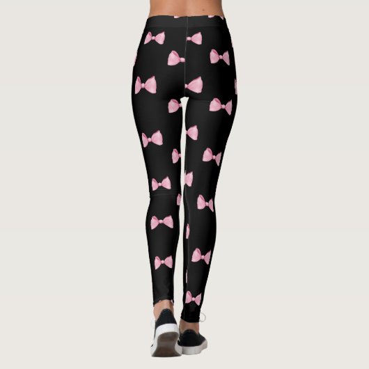 Schwarze Leggings mit rosa Bögen (Rückseite)