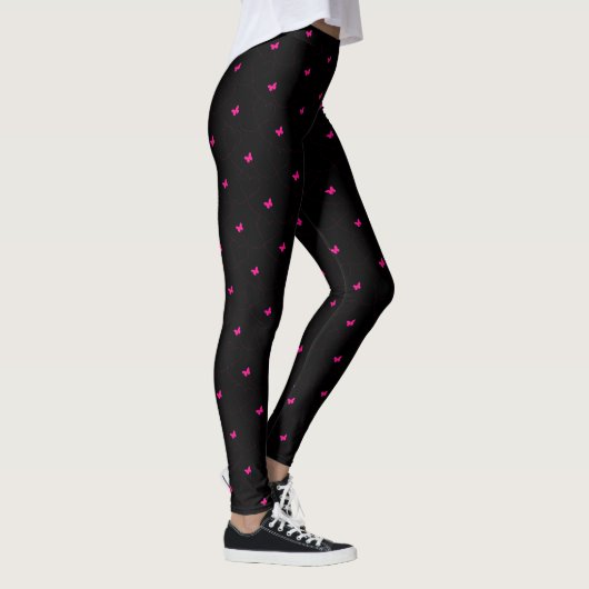 Schwarze Leggings mit rosa Schmetterlingen wählen (Rechts)