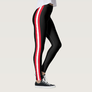 Schwarze Leggings mit rotem und weißem Streifen