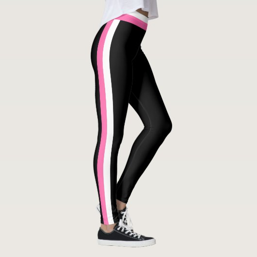 Schwarze Leggings, weiß und rosa Streifen Leggings (Rechts)