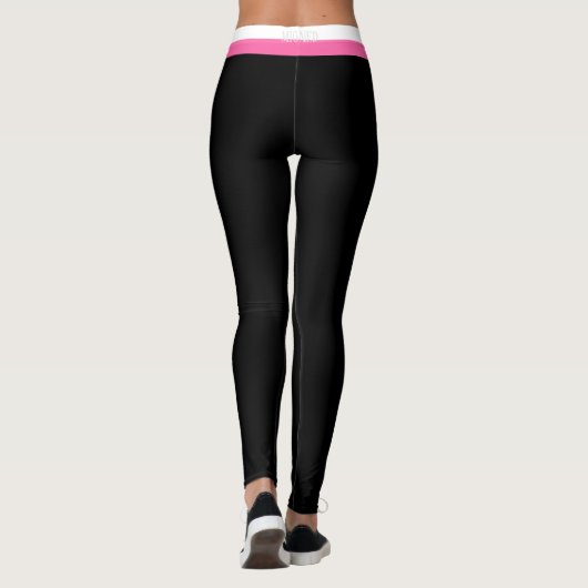 Schwarze Leggings, weiß und rosa Streifen Leggings (Rückseite)