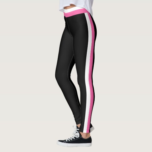 Schwarze Leggings, weiß und rosa Streifen Leggings (Links)