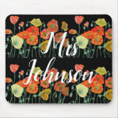 Schwarze Lehrer Name Blumencomputer Maus Mat Pad Mousepad (Vorne)