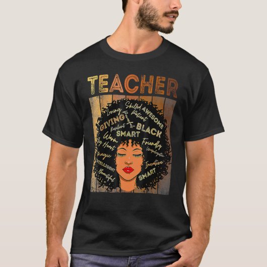 Schwarze Lehrerfrau Afro Retro Melanin Schwarze Ge T-Shirt (Vorderseite)