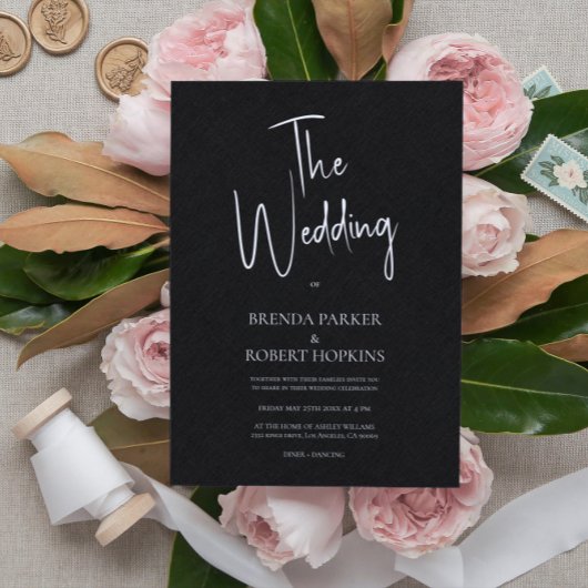 Schwarze Leinen Einfache White Script Einladung Ho