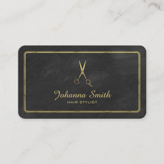 Schwarze Leinwand Goldene Schere Hair Stylist Busi Terminkarte (Vorderseite)
