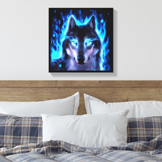 SCHWARZE LEINWAND WOLF WALL DEKORATION (Insitu (Schlafzimmer))
