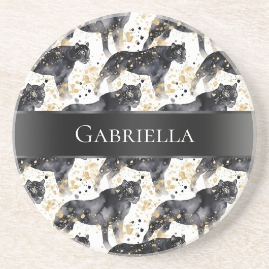 Schwarze Leopards Getränkeuntersetzer (Vorne)