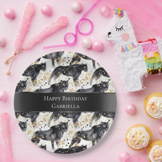 Schwarze Leopards Pappteller (Party)