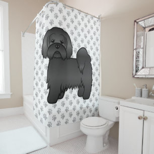 Schwarze Lhasa-Apso-Süße-Cartoon-Hund-Illustration Duschvorhang