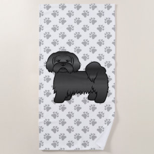 Schwarze Lhasa-Apso-Süße-Cartoon-Hund-Illustration Strandtuch