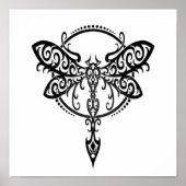 Schwarze Libelle auf Weiß wirbeln Poster (Vorne)