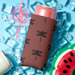 Schwarze Libelle-Skizze auf braun Selters Dosenkühler