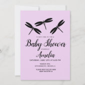 Schwarze Libellen Lila Kinderdusche Einladung (Vorderseite)