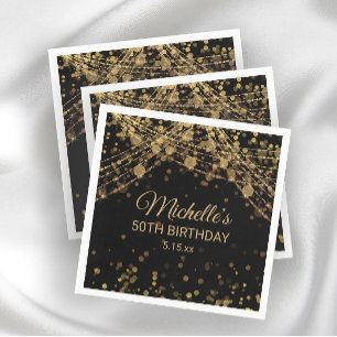 Schwarze Lichterkette aus Gold Glitter Erwachsener Serviette