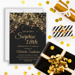 Schwarze Lichterkette mit Gold überrascht zum 18.  Einladung