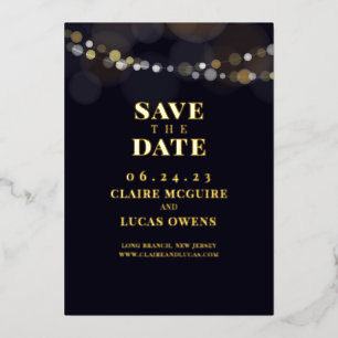 Schwarze Lichterketten Folie Save-the-Date Folieneinladung