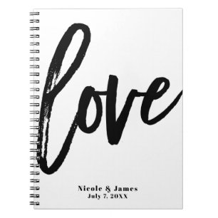 Schwarze LIEBE Moderne Pinsel-Schrift Hochzeitspla Notizblock