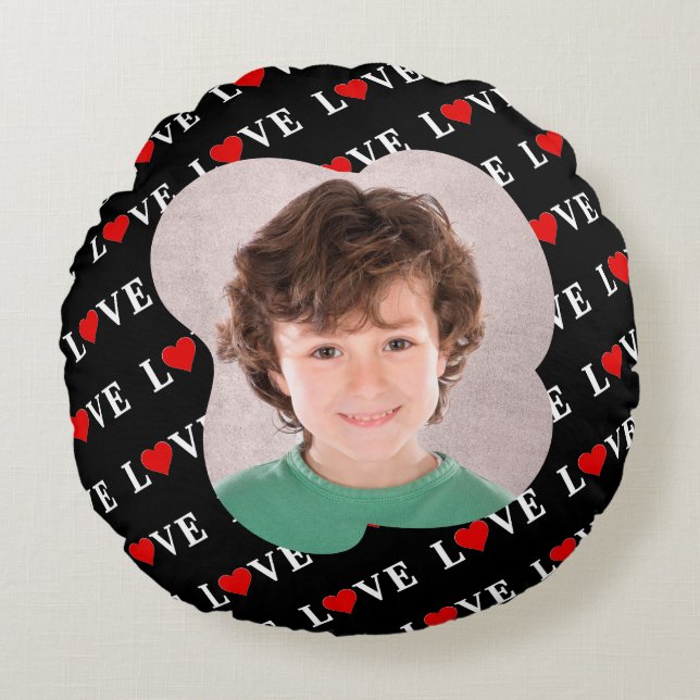 Schwarze LIEBE Trendschwarz und Weiß Rundes Kissen (Vorderseite)