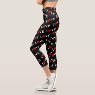 Schwarze LIEBE und Herz Einfache Minimalistische M Capri Leggings