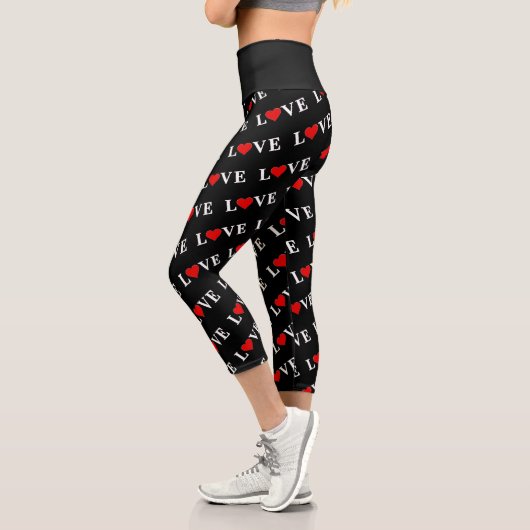 Schwarze LIEBE und Herz Einfache Minimalistische M Capri Leggings (Links)