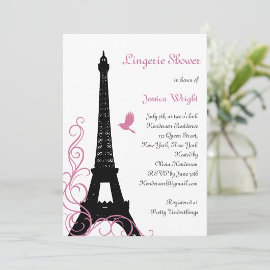 Schwarze Liebe-Vogel-Wäsche-Dusche Einladung (Stehend Vorderseite)