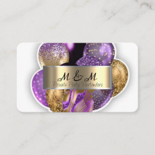 Schwarze Lila Balloons Weißer Real Gold Foil Visitenkarte