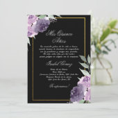 Schwarze Lila Blume Quinceanera Einladung (Stehend Vorderseite)
