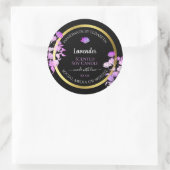 Schwarze Lila Blumenverpackungsmarken Gold Runder Aufkleber (Tasche)
