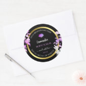 Schwarze Lila Blumenverpackungsmarken Gold Runder Aufkleber (Umschlag)