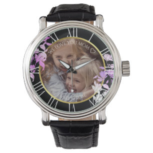Schwarze Lila florale benutzerdefinierte Kinderfot Armbanduhr